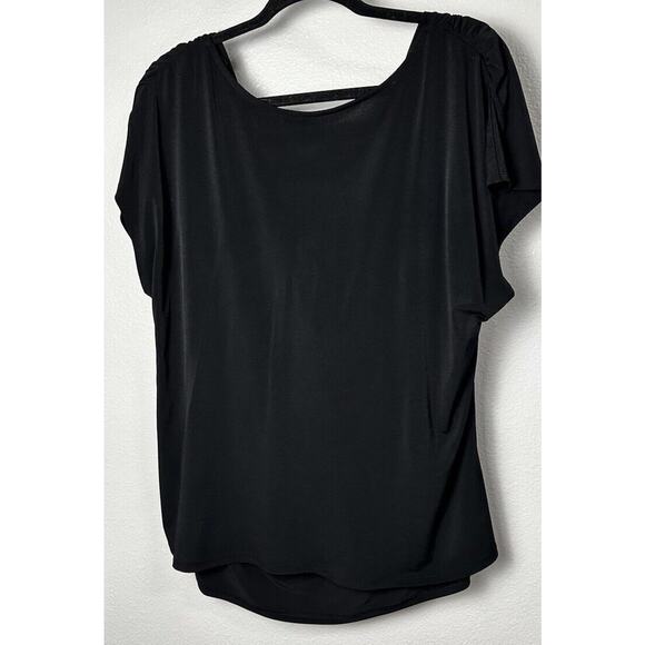 Lane Bryant Ruched Top Black Slinky Lightweight Fitted Blouse Women’s Size 18/20 - Picture 2 of 4